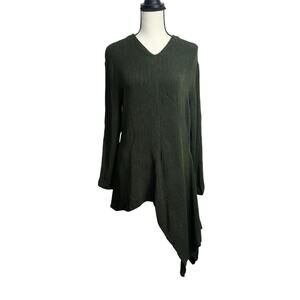 Vintage HINO & MALEE Green Black Striped Asymmetrical Lagenlook blouse Small